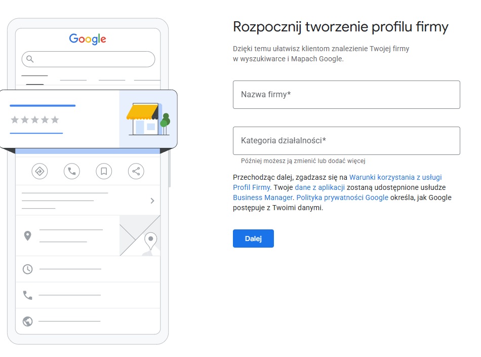 Tworzenie profilu Google moja firma