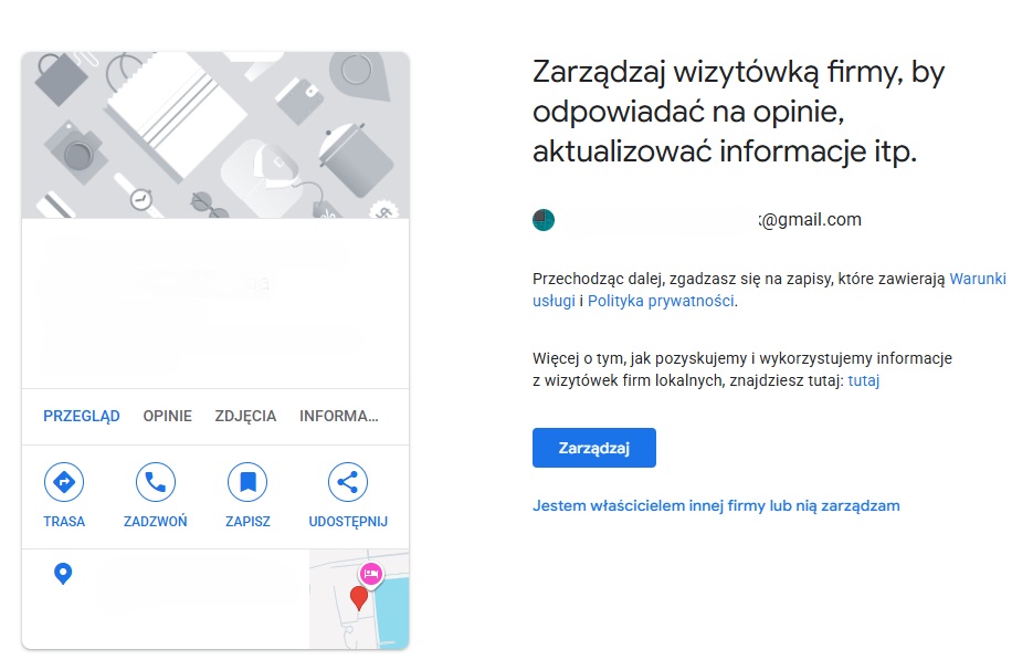 Zarządzanie wizytówką Google - przejęcie 